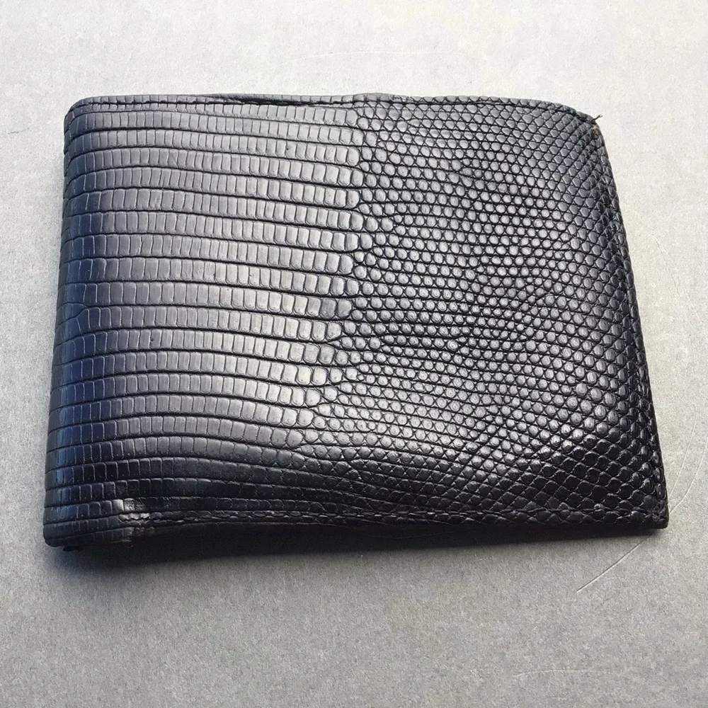 Neiman Marcus Slim Signature Lizard Wallet Made in USA Black - Picture 2 of 15